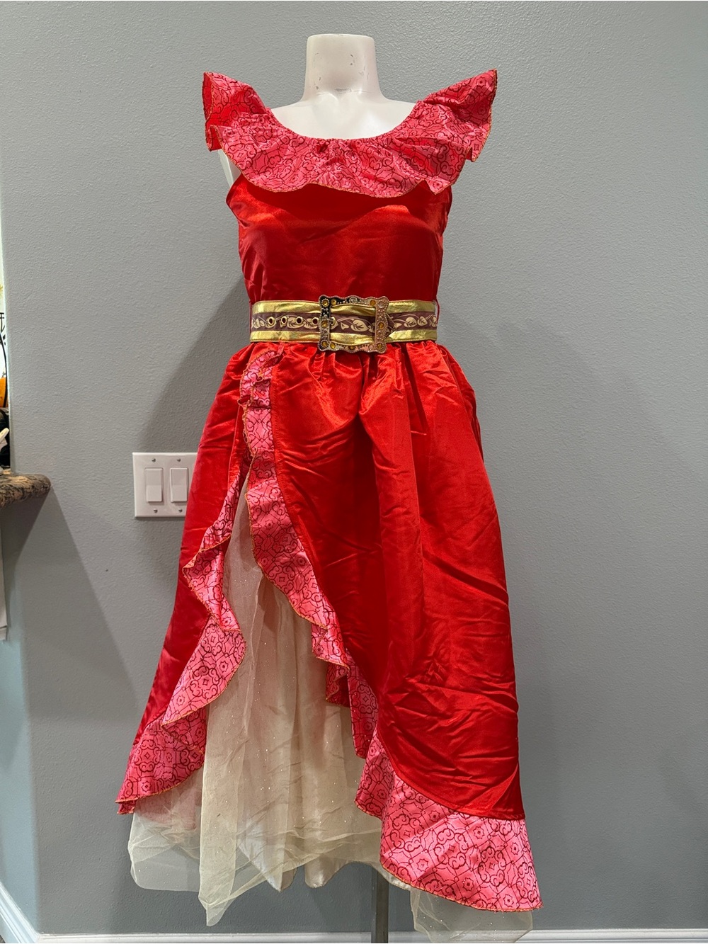 Disney Red Princess of Avalor Ruffled Princess Dress with Gold Belt
